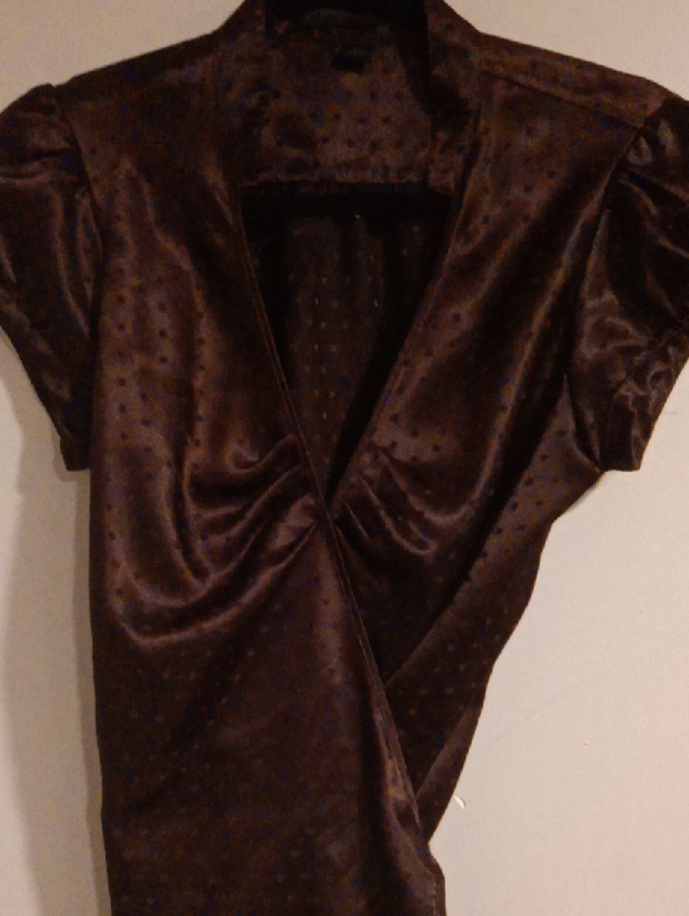 Express Design Studio Satin Polka Dot Blouse in Brown